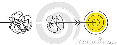 Continuous one line drawing of chaos tangle which gradually turns into achievement target, problem solving concept, trouble Vector Illustration