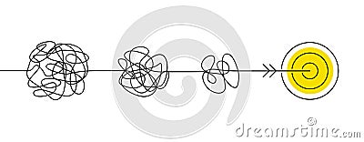 Continuous one line drawing of chaos tangle which gradually turns into achievement target, problem solving concept, trouble Vector Illustration