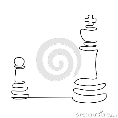 Continuous one line drawing of chess pawn and king. Game sport business metaphor piece theme vector illustration minimalism Vector Illustration