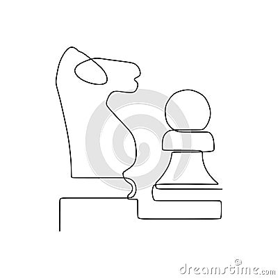 Continuous one line drawing of chess pieces minimalist design isolated on white background. Group of players tactic concept eps Vector Illustration