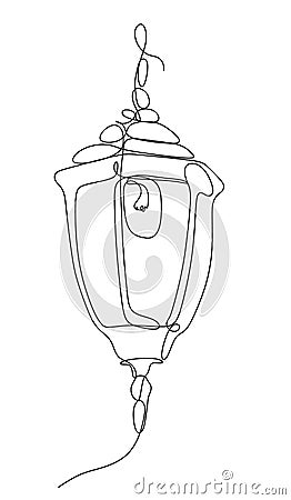 Continuous one-line drawing. A Classic garden lamp on white background Cartoon Illustration