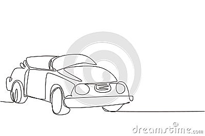 Continuous one line drawing classic retro convertible sports car. Collectors business comfortable cabrio automobile supercar. Vector Illustration