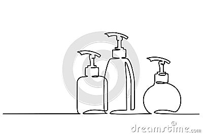 Cosmetic shampoo bottles Continuous one line draw Vector Illustration