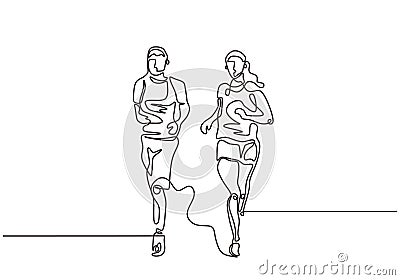 Continuous one line drawing of couple running minimalism. Sport theme vector illustration simplicity style Vector Illustration