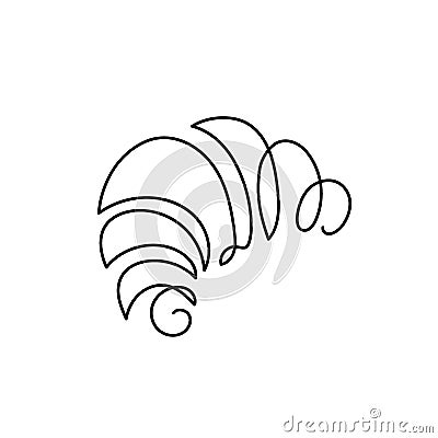 Continuous one line drawing croissant. Baking shop Logo concept. Abstract hand drawn pastries by one line. Traditional Vector Illustration