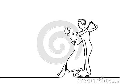 Continuous one line drawing of Dancing couple vector. Minimalism sketch hand drawn of man and girl dance with beautiful and Vector Illustration