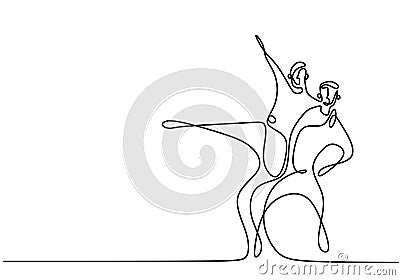 Continuous one line drawing of Dancing couple vector. Minimalism sketch hand drawn of man and girl dance with beautiful and Vector Illustration