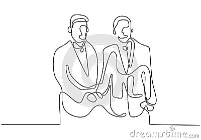 Continuous one line drawing of diplomatic mutual agreement between two person shaking hands together. Vector minimalism concept of Vector Illustration