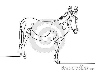 Continuous one line drawing of donkey in modern minimalistic sty Vector Illustration