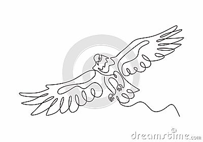 Continuous one line drawing of eagle or hawk bird vector, Illustration minimalism birds flying on the sky. Concept of freedom Vector Illustration