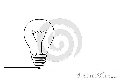 Continuous one line drawing of electric light bulb. Concept of idea emergence. Vector. Vector Illustration