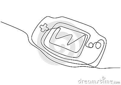 Continuous one line drawing of game console icon in badge style. Modern handheld game console electronic gadgets design icon on Vector Illustration