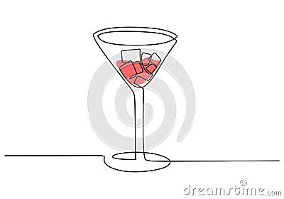 Continuous one line drawing of a glass of wine isolated on white background. Champagne wine a glass concept with minimalism design Vector Illustration