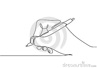 Continuous one line drawing of hand writing with an ink pen minimalism design Stock Photo