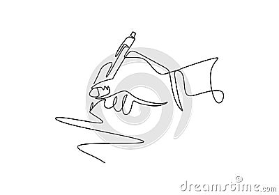 Continuous one line drawing of hand writing with ink pen or pencil. Vector minimalism design Vector Illustration