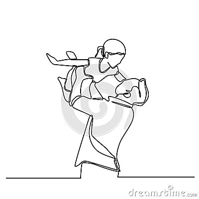 Happy father hold up his child girl. Father is superhero Vector Illustration