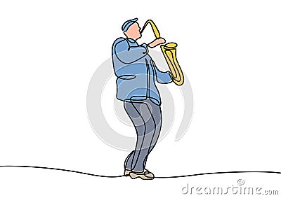 Continuous one line drawing of jazz player playing saxophone Vector Illustration