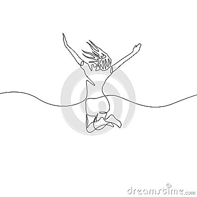 Continuous one line drawing jumping girl, vector Vector Illustration