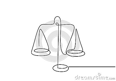 Continuous one line drawing of law weights. Scale of metal vector minimalism design Vector Illustration