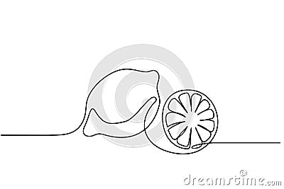 Continuous one line draw Lemon lime fruits Vector Illustration