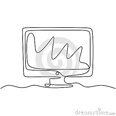 Continuous one line drawing of monitor computer. Minimalism design display technology screen Vector Illustration