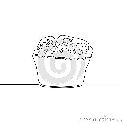 Continuous one line drawing muffin. Vector illustration. Vector Illustration