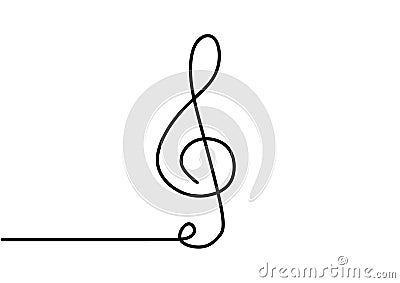 Continuous one line drawing of music note with g key symbol minimalism Cartoon Illustration