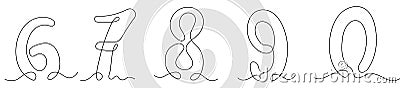 Continuous one line drawing of numbers from 6 to 0. Stylish and minimalist vector illustration representing counting, mathematics Vector Illustration
