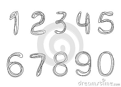 Continuous one line drawing Numbers from 0 to 9. Vector Illustration
