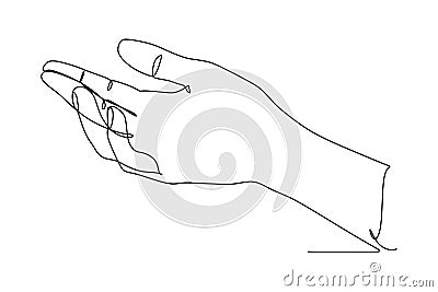 Continuous one line drawing of open palm. Sign or symbol of love, hope, caring, helping. Communication with hand gestures Single Vector Illustration