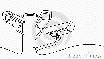 Continuous one line drawing of outdoor security system vector design. Line illustration on the theme of CCTV, security camera Vector Illustration