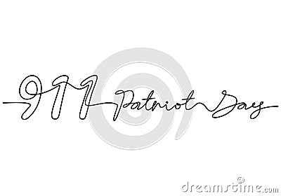 Continuous one line drawing of 911 patriot day letter word hand written isolated on white background Vector Illustration