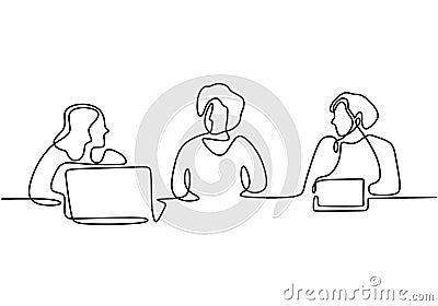 Continuous one line drawing of people meeting for business. Client and marketing agency talking concept. Minimalism design vector Vector Illustration