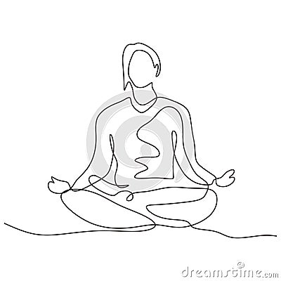 Continuous one line drawing of person sitting in lotus position for yoga exercise or meditation. Vector illustration minimalism Vector Illustration
