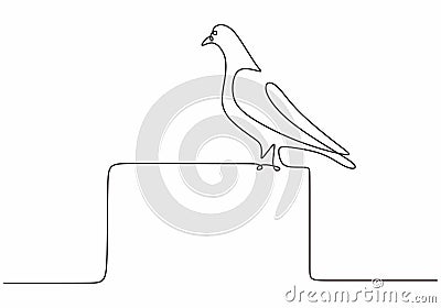 Continuous one line drawing. Pigeon animal bird logo. Black and white vector illustration. Concept for logo, card, banner, poster Cartoon Illustration