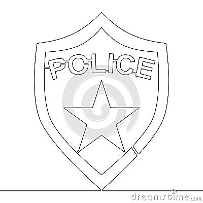 Continuous one line drawing Police badge concept Vector Illustration