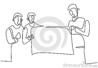 Continuous one line drawing. Protesters crowd simple black and white vector back view. Continuous one line drawing, illustration Vector Illustration