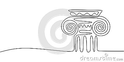 Continuous One line drawing of Roman Column. Depicting classic architecture with basic pillar lines and simple details Vector Illustration