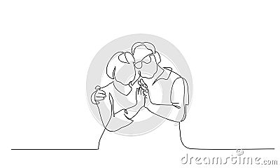 Continuous one line drawing of romantic elderly couple Vector Illustration