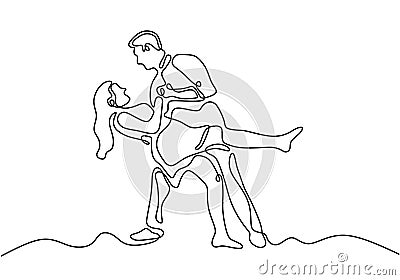 Continuous one line drawing of romantic tango dancing. couple dance of man and girl Vector Illustration