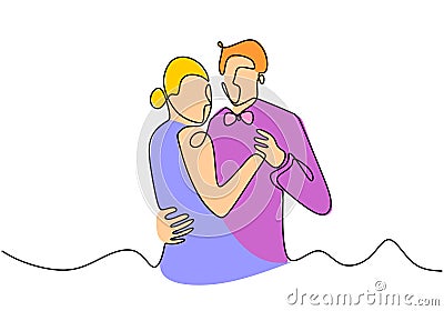 Continuous one line drawing of romantic tango dancing. couple dance of man and girl Vector Illustration