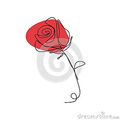 Continuous one line drawing of rose flower vector illustration isolated on white background Vector Illustration