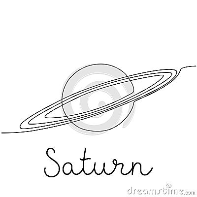 Continuous one line drawing Saturn Planet. Solar system. Vector Vector Illustration