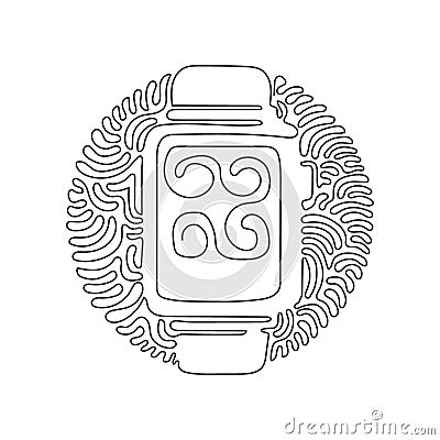 Continuous one line drawing Smart watch device display with app icons. Smart watch wearable technology. Swirl curl circle Vector Illustration