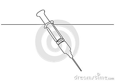 Continuous one line drawing of syringe with needle vector. Medical equipment or tools illustration hand drawn Vector Illustration