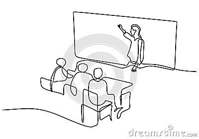 Continuous one line drawing of a teacher explaining student at classroom. The concept of back to school. Study education hand Vector Illustration