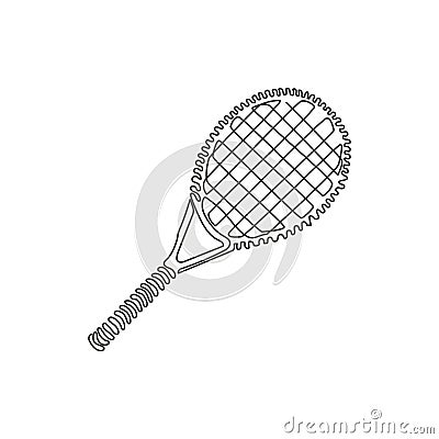 Continuous one line drawing tennis racket, tennis gear for game. Tennis court sport. Tennis as sport, hobby, classes. Outdoor Vector Illustration