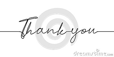 Continuous one line drawing of thank you text. Vector minimalist script lettering with minimalism contour trendy. Sign for banner Vector Illustration