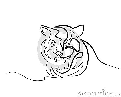 Continuous one line drawing Tiger symbol logo Vector Illustration