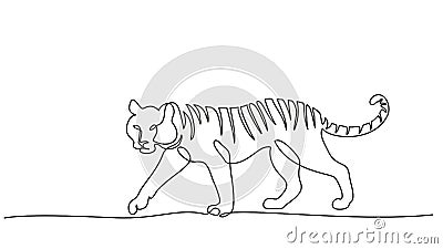 Continuous one line drawing. Tiger walking symbol. Vector Illustration